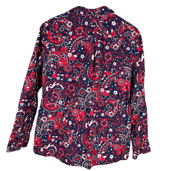 Talbots Women's Large Multicolor Paisley Print Classic Cotton Button Front Shirt - Picture 2 of 7
